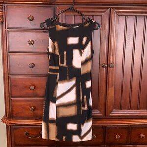 CACHE Gorgeous Lined Sleeveless DRESS.. Beautiful colors Black Brown Cream 🌸